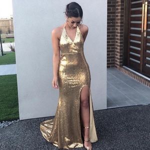 Estellina Gown (with the split) in GOLD!